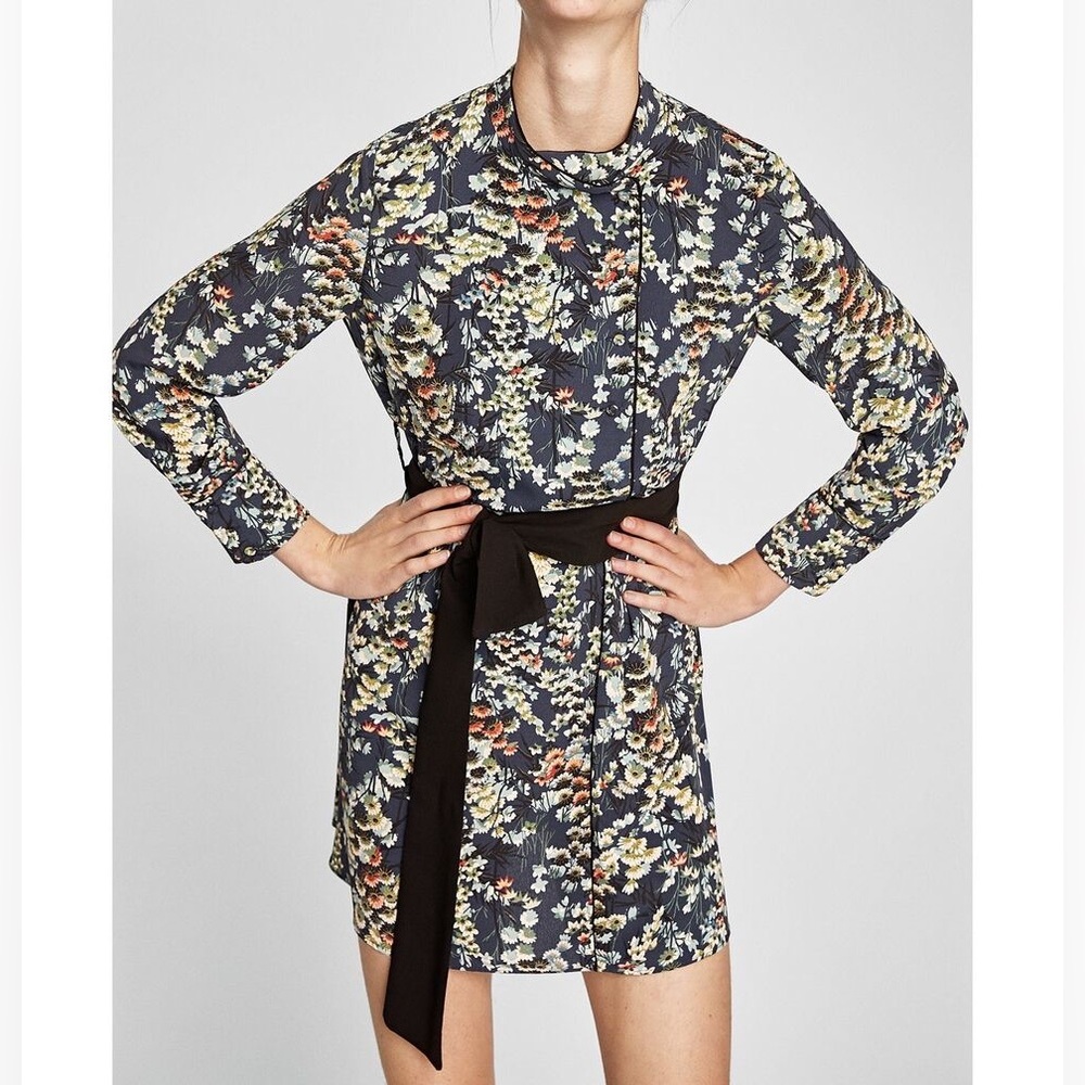 Zara Basic Z1975 Denim Line Floral Dress